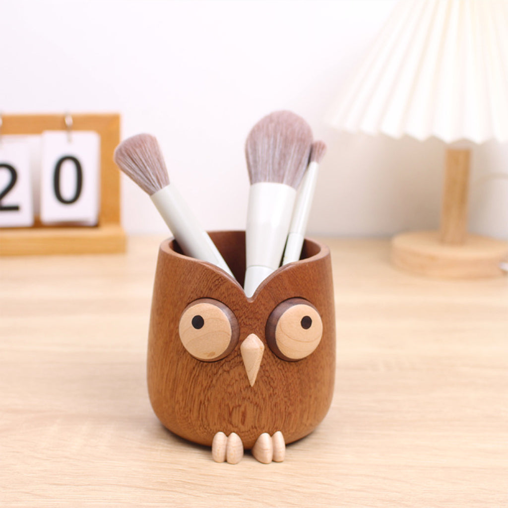 New 2025 Creative Pen Holder，Pen Holder for Desk - Hand Carved Wooden Pencil Organizer， birthday gifts for women, Unique Home Decor Gifts (Cute owl)
