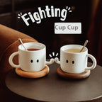 Couple Mugs Set | Solid Wood Nest Coaster | High-Temperature White Porcelain | Creative Birthday Gift for Couples