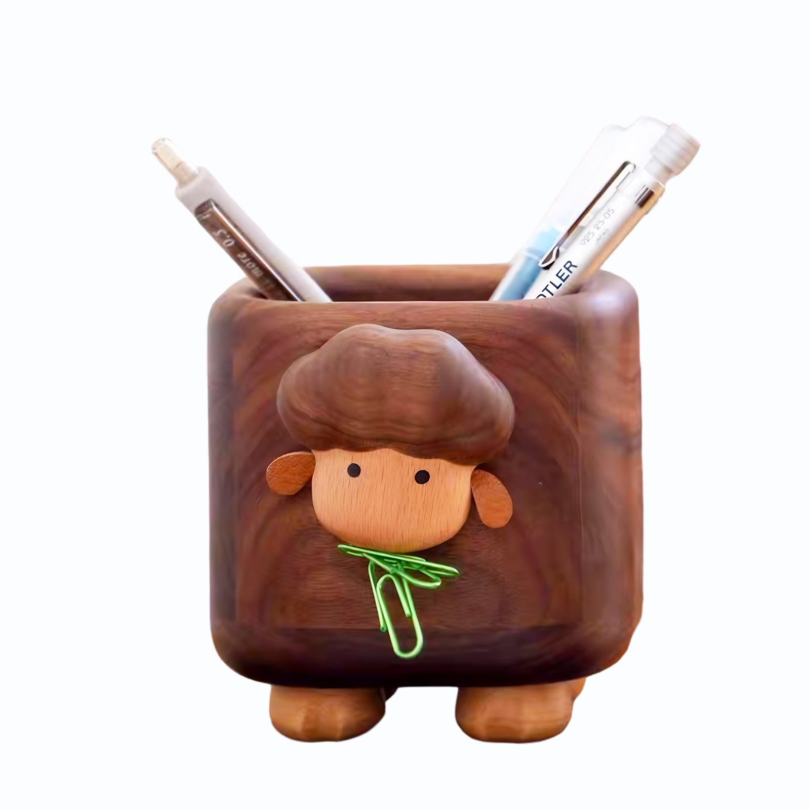 New 2025 Creative Pen Holder，Pen Holder for Desk - Hand Carved Wooden Pencil Organizer，  birthday gifts for women, Unique Home Decor Gifts(black walnut) (Cute little sheep)