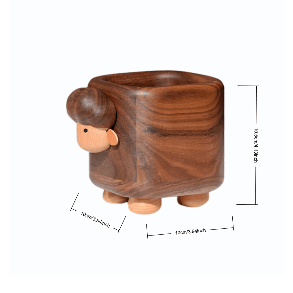 New 2025 Creative Pen Holder，Pen Holder for Desk - Hand Carved Wooden Pencil Organizer，  birthday gifts for women, Unique Home Decor Gifts(black walnut) (Cute little sheep)