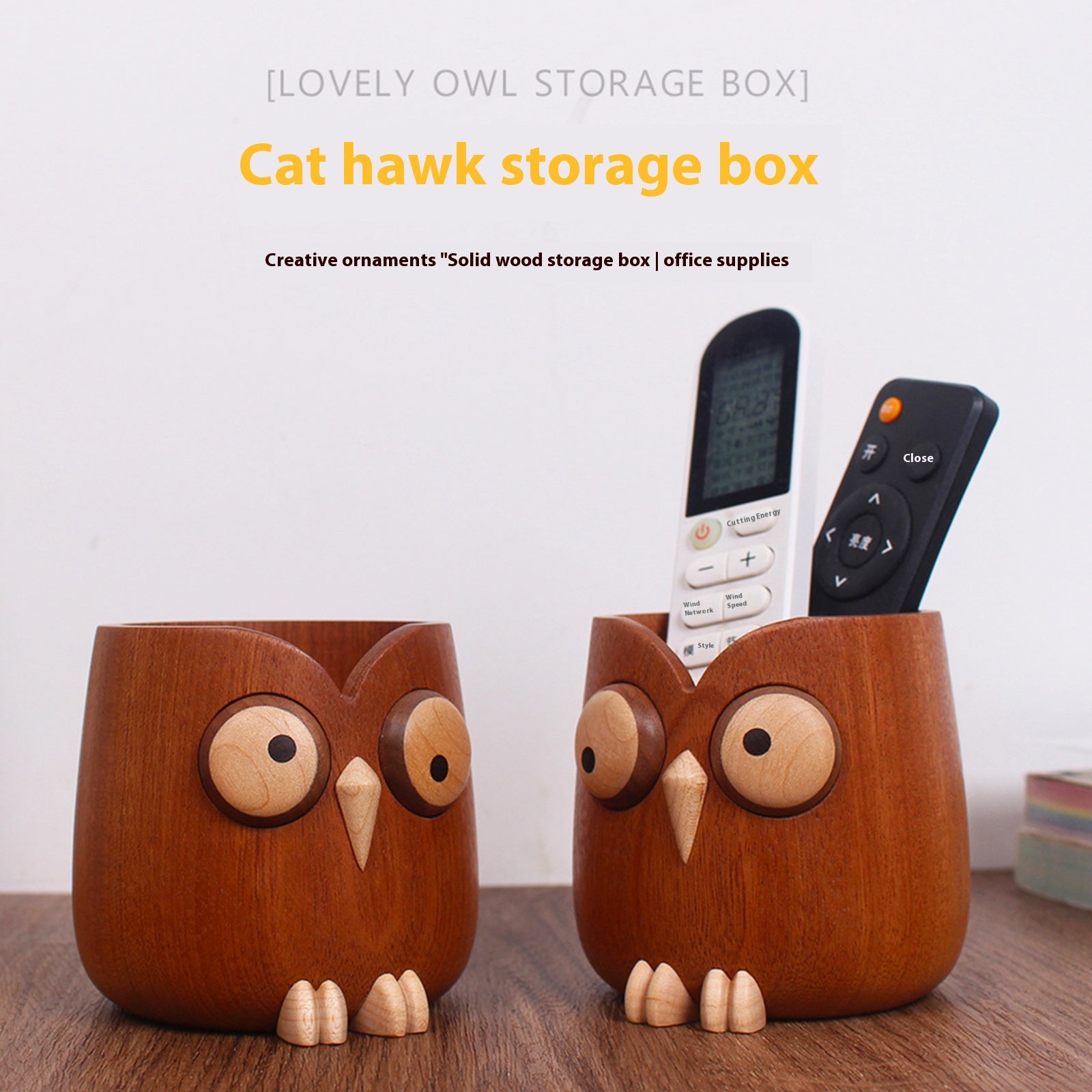 New 2025 Creative Pen Holder，Pen Holder for Desk - Hand Carved Wooden Pencil Organizer， birthday gifts for women, Unique Home Decor Gifts (Cute owl)