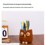 New 2025 Creative Pen Holder，Pen Holder for Desk - Hand Carved Wooden Pencil Organizer， birthday gifts for women, Unique Home Decor Gifts (Cute owl)