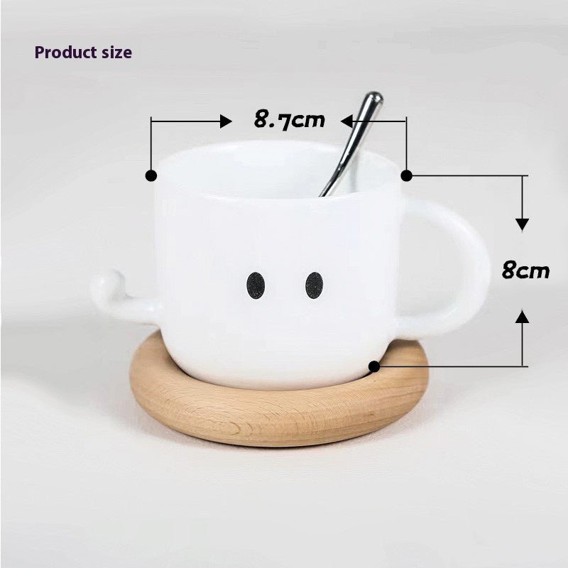 Couple Mugs Set | Solid Wood Nest Coaster | High-Temperature White Porcelain | Creative Birthday Gift for Couples