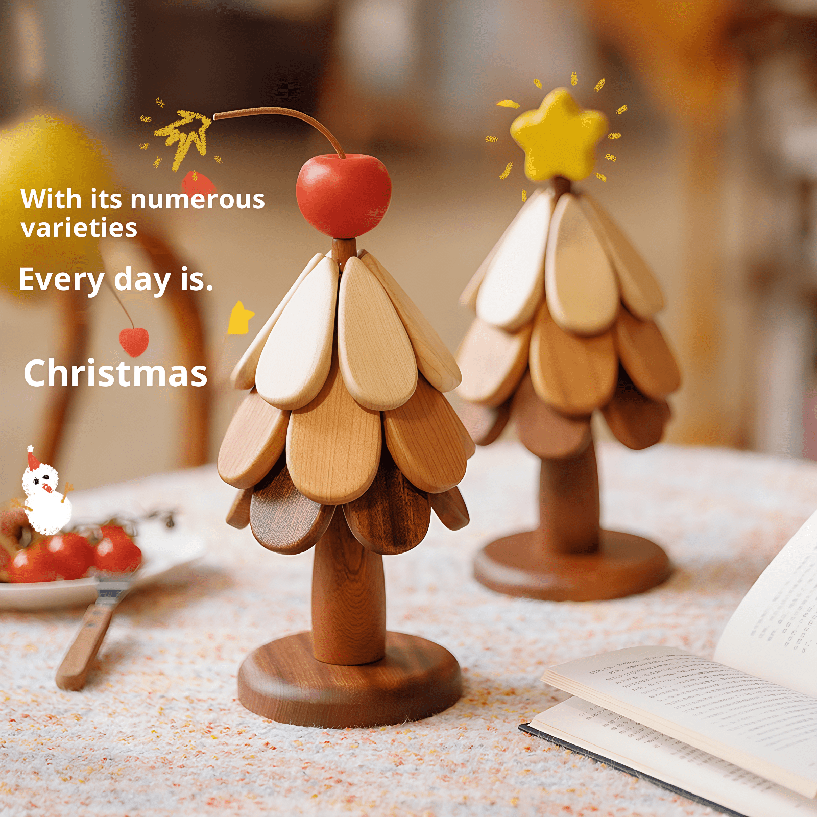Wooden Christmas Trivets & Tree Shaped Coasters Set for Dinner Table Decor - Adaoge gifts
