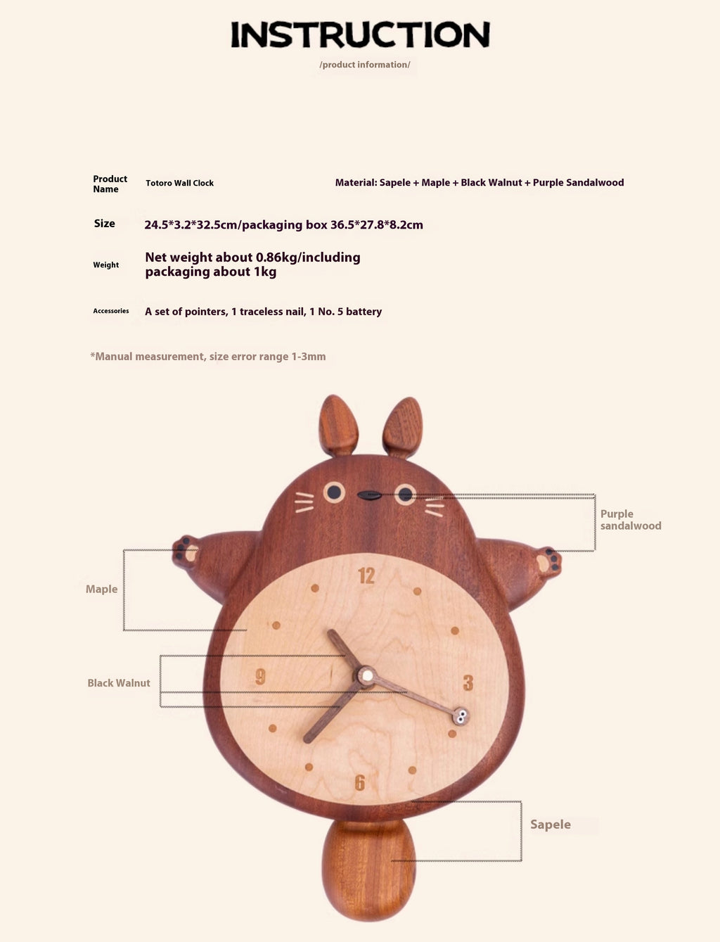 Handmade Ebony Wood Totoro Figurine | Hugging Pose Gift | Creative Kids Room Decor | Meaningful Birthday Gift for Child