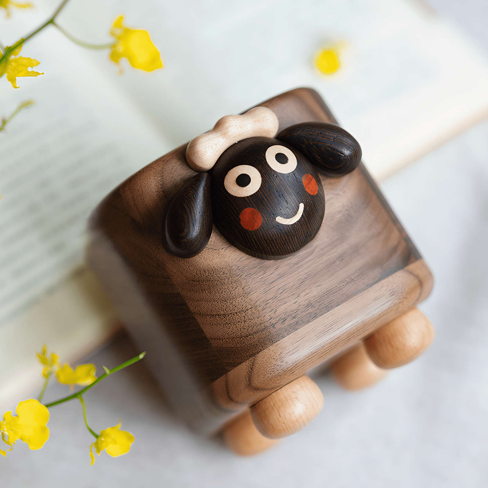 Cute Sheep Wooden Pen Cup - Multilayer Wood Craft Desk Organizer for Kids, Black Walnut, Ideal School Supplies Holder, Perfect Gift Ages 5-10 - Adaoge gifts