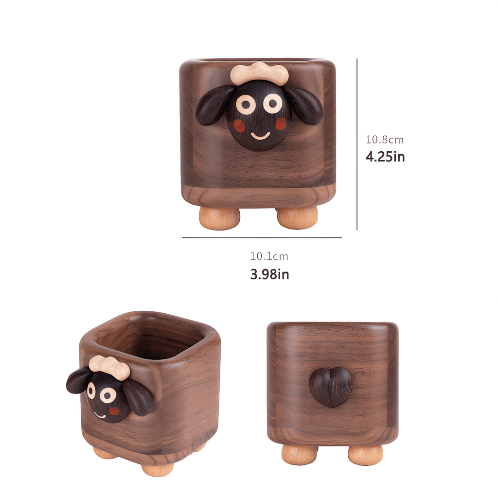 Cute Sheep Wooden Pen Cup - Multilayer Wood Craft Desk Organizer for Kids, Black Walnut, Ideal School Supplies Holder, Perfect Gift Ages 5-10 - Adaoge gifts