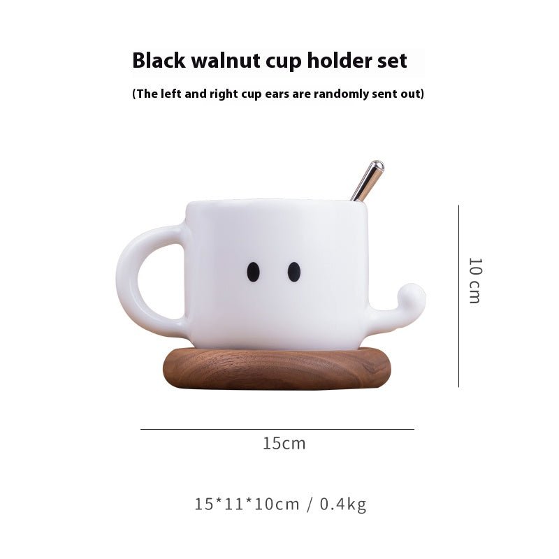 Couple Mugs Set | Solid Wood Nest Coaster | High-Temperature White Porcelain | Creative Birthday Gift for Couples