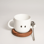 Couple Mugs Set | Solid Wood Nest Coaster | High-Temperature White Porcelain | Creative Birthday Gift for Couples