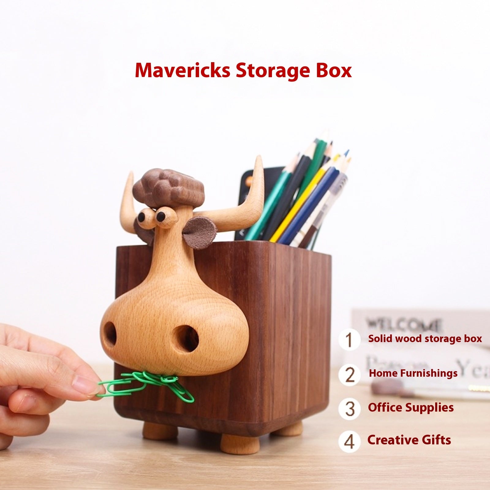 Hand Carved Wooden Pen Holder, Black Walnut Calf Pencil Organizer - Unique Desk Decor & Birthday Gifts for Women