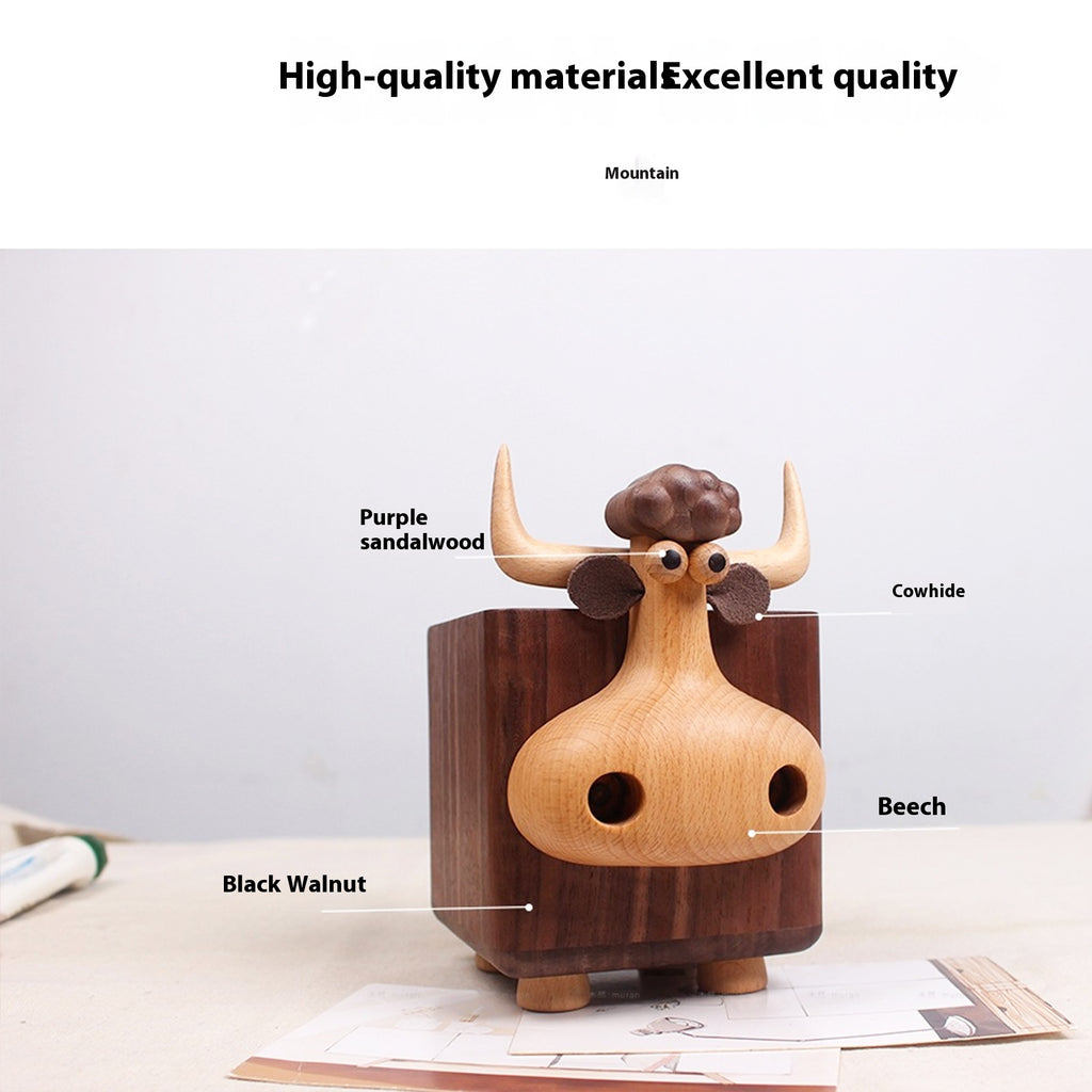 Hand Carved Wooden Pen Holder, Black Walnut Calf Pencil Organizer - Unique Desk Decor & Birthday Gifts for Women