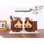 Hand Carved Wooden Pen Holder, Black Walnut Calf Pencil Organizer - Unique Desk Decor & Birthday Gifts for Women