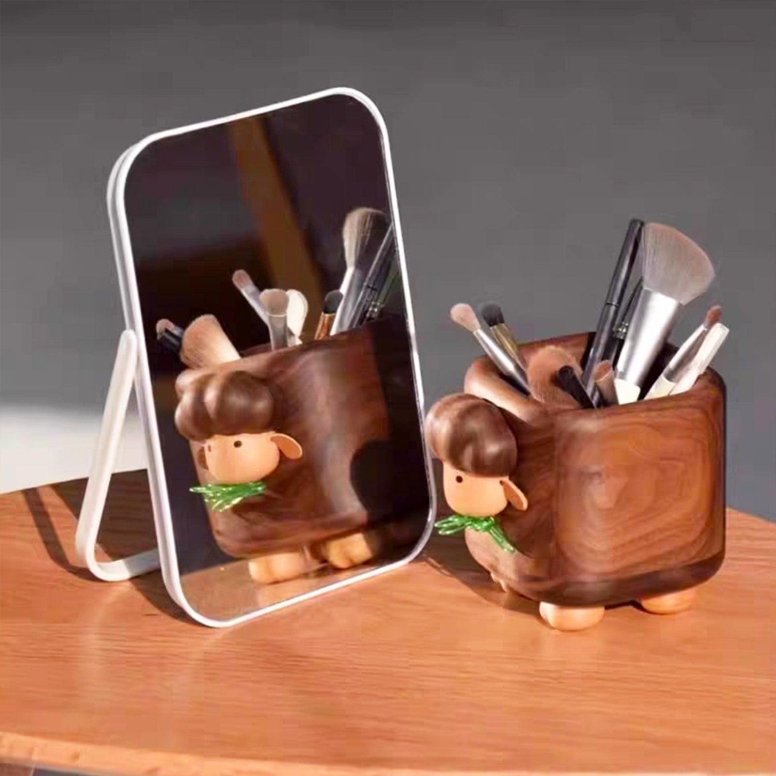 New 2025 Creative Pen Holder，Pen Holder for Desk - Hand Carved Wooden Pencil Organizer，  birthday gifts for women, Unique Home Decor Gifts(black walnut) (Cute little sheep)