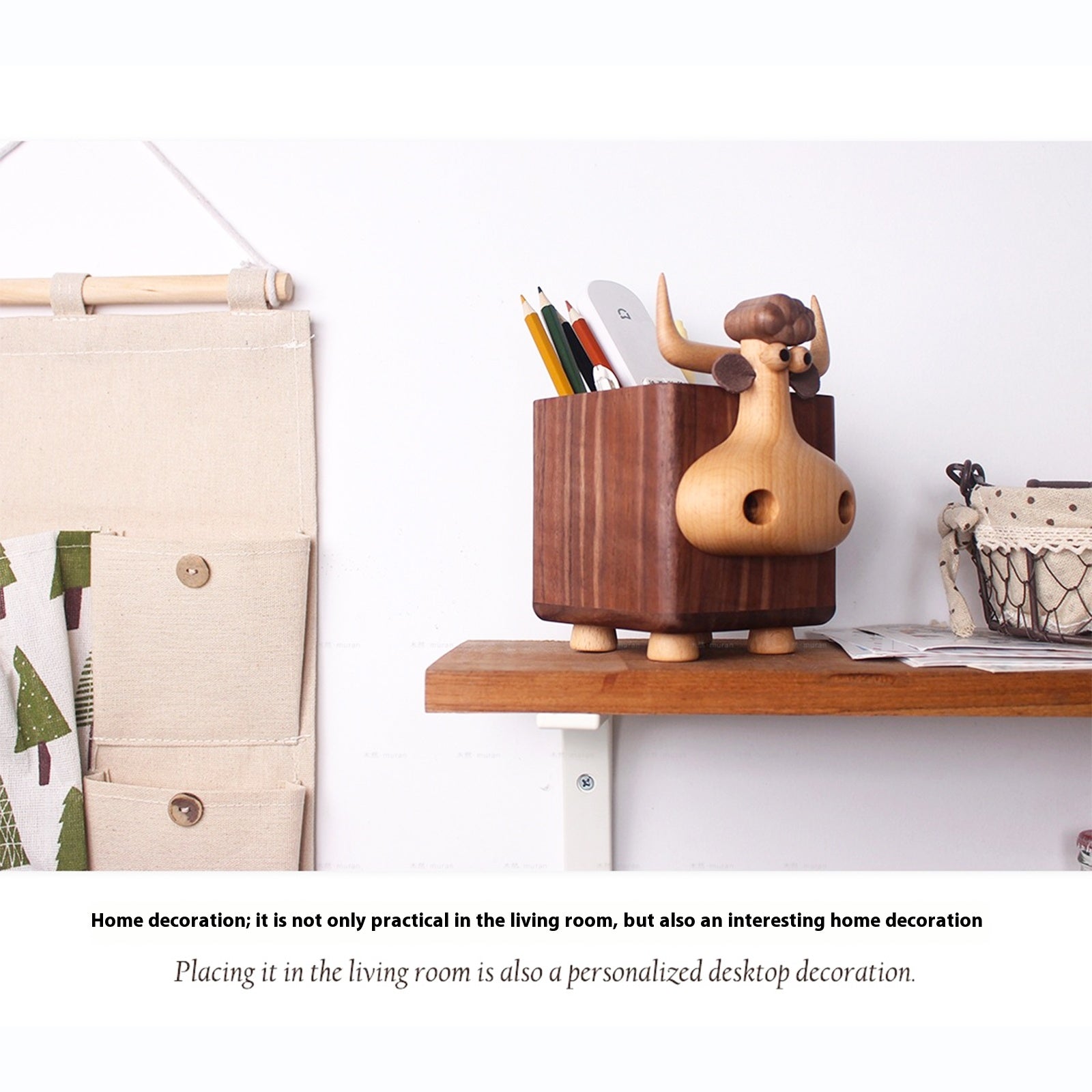 Hand Carved Wooden Pen Holder, Black Walnut Calf Pencil Organizer - Unique Desk Decor & Birthday Gifts for Women