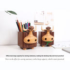 Hand Carved Wooden Pen Holder, Black Walnut Calf Pencil Organizer - Unique Desk Decor & Birthday Gifts for Women