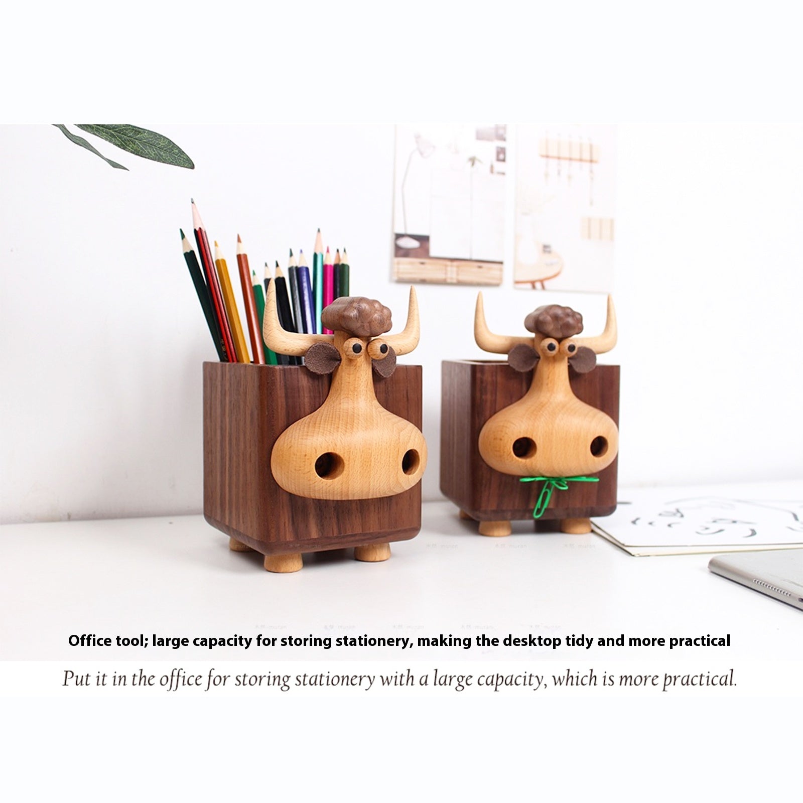 Hand Carved Wooden Pen Holder, Black Walnut Calf Pencil Organizer - Unique Desk Decor & Birthday Gifts for Women