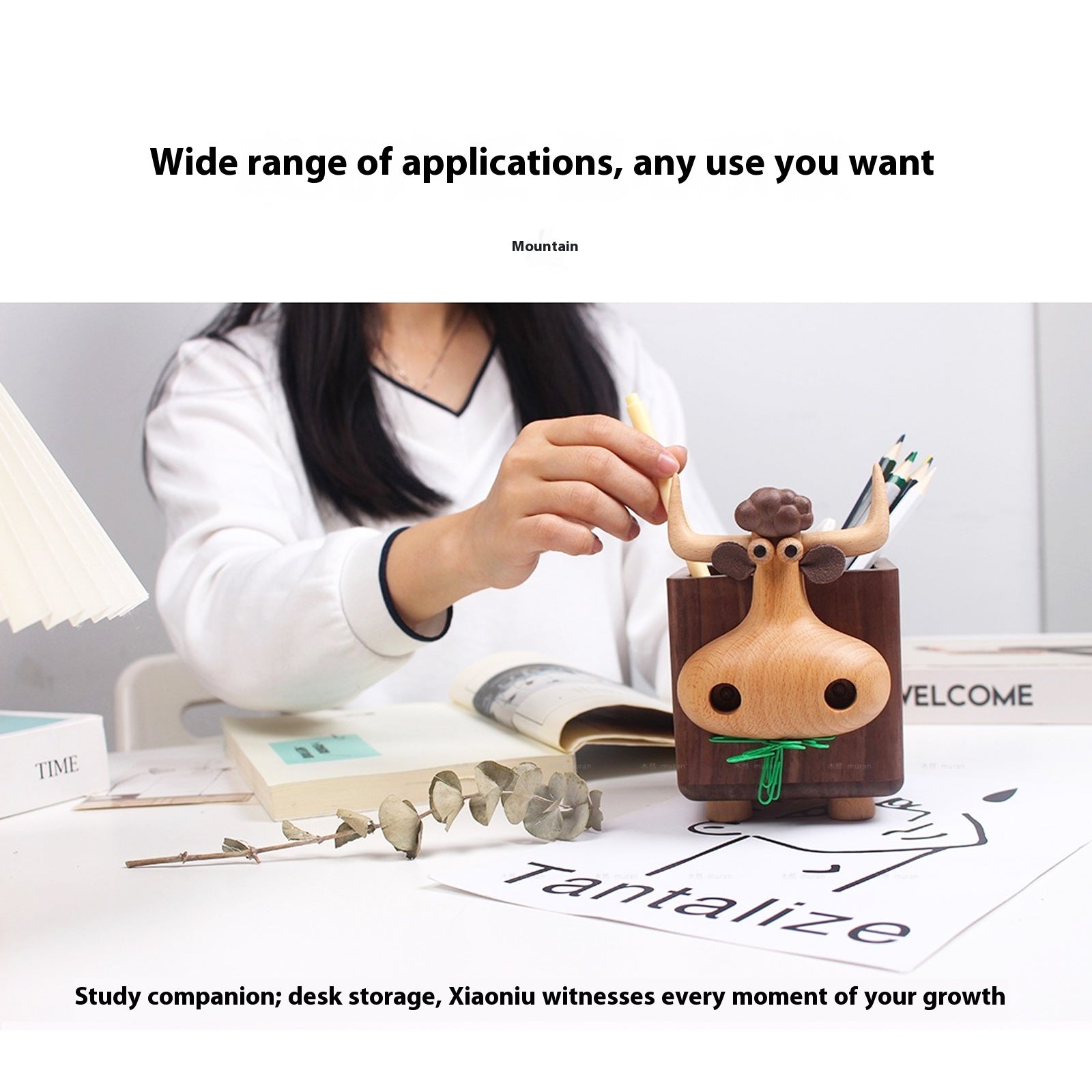 Hand Carved Wooden Pen Holder, Black Walnut Calf Pencil Organizer - Unique Desk Decor & Birthday Gifts for Women